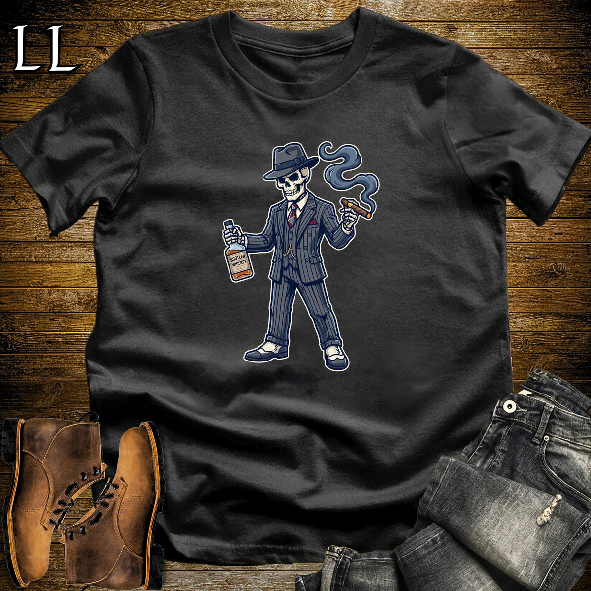 Skeleton Gangster Bootleg Cigar T-Shirt Black | Bootleg Cigar Shirt