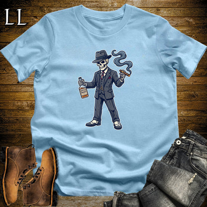 Skeleton Gangster Bootleg Cigar T-Shirt Light Blue | Bootleg Cigar Shirt