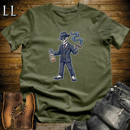 Skeleton Gangster Bootleg Cigar T-Shirt Military Green | Bootleg Cigar Shirt
