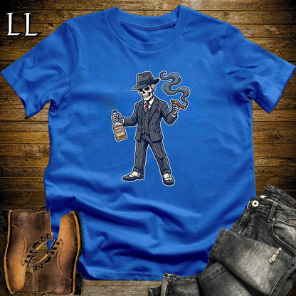 Skeleton Gangster Bootleg Cigar T-Shirt Royal | Bootleg Cigar Shirt