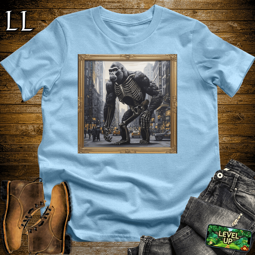 Skeleton Gorilla Art Light Blue | Spooky Cigar Lover Tee