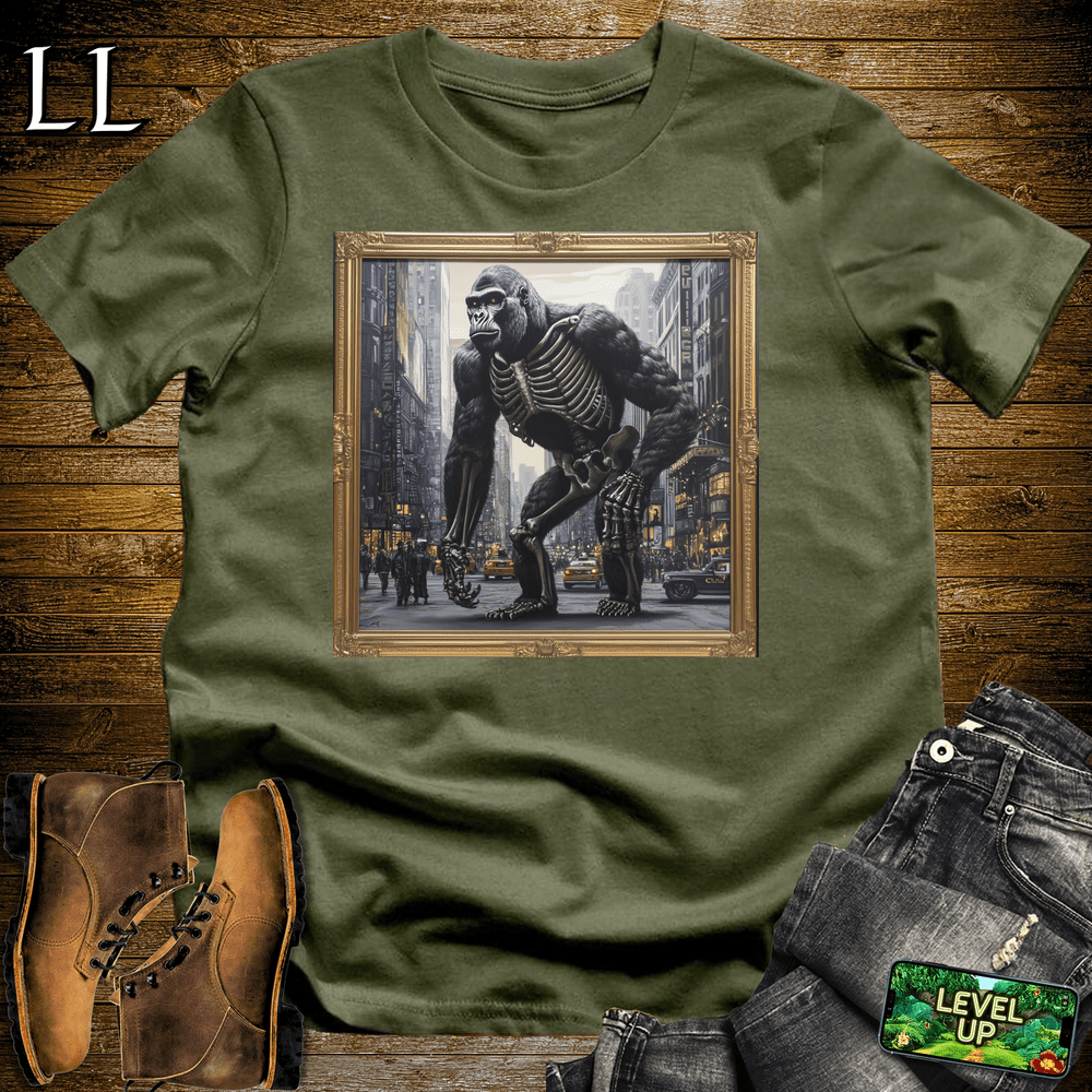 Skeleton Gorilla Art Military Green | Spooky Cigar Lover Tee