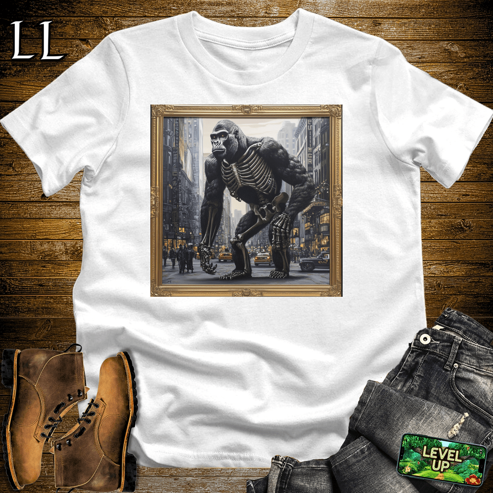 Skeleton Gorilla Art White | Spooky Cigar Lover Tee