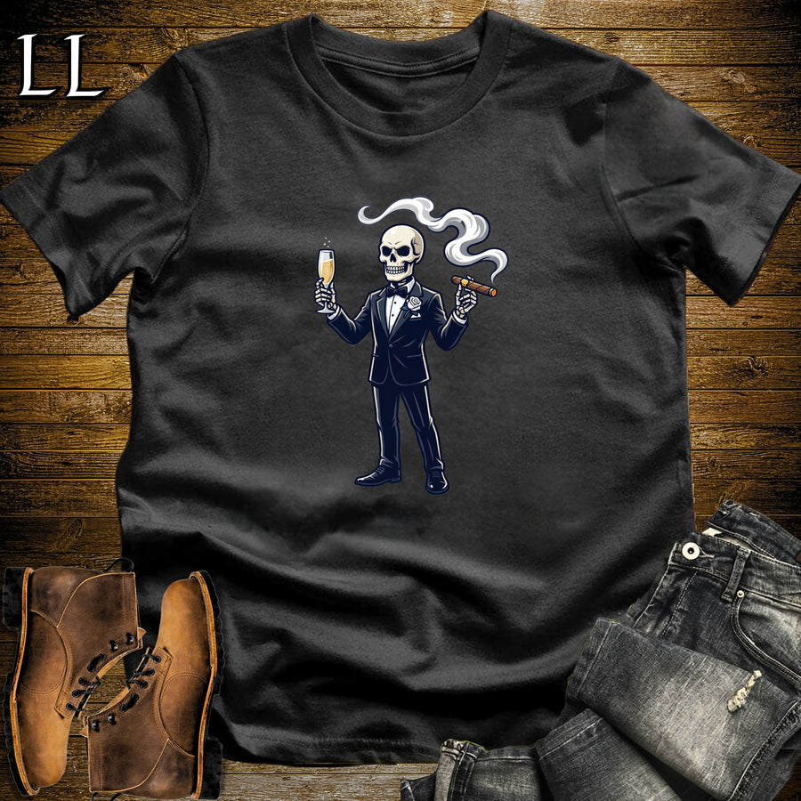 Skeleton Groom Champagne Cigar T-Shirt Black | Champagne Cigar Shirt