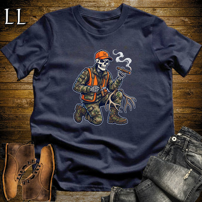 Skeleton Hunter Duck Call Cigar T-Shirt Navy | Duck Hunting Cigar Shirt