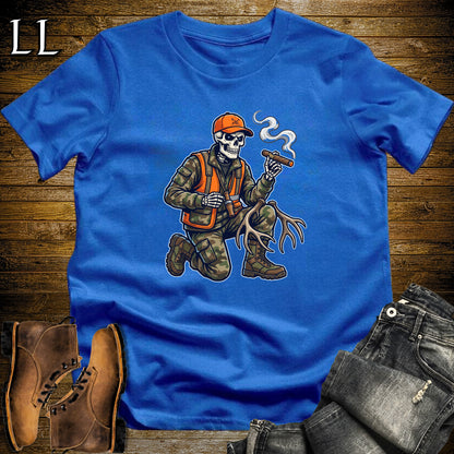 Skeleton Hunter Duck Call Cigar T-Shirt Royal | Duck Hunting Cigar Shirt