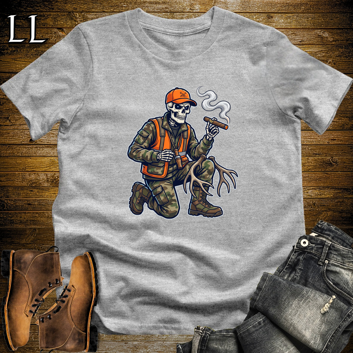 Skeleton Hunter Duck Call Cigar T-Shirt Sport Grey | Duck Hunting Cigar Shirt