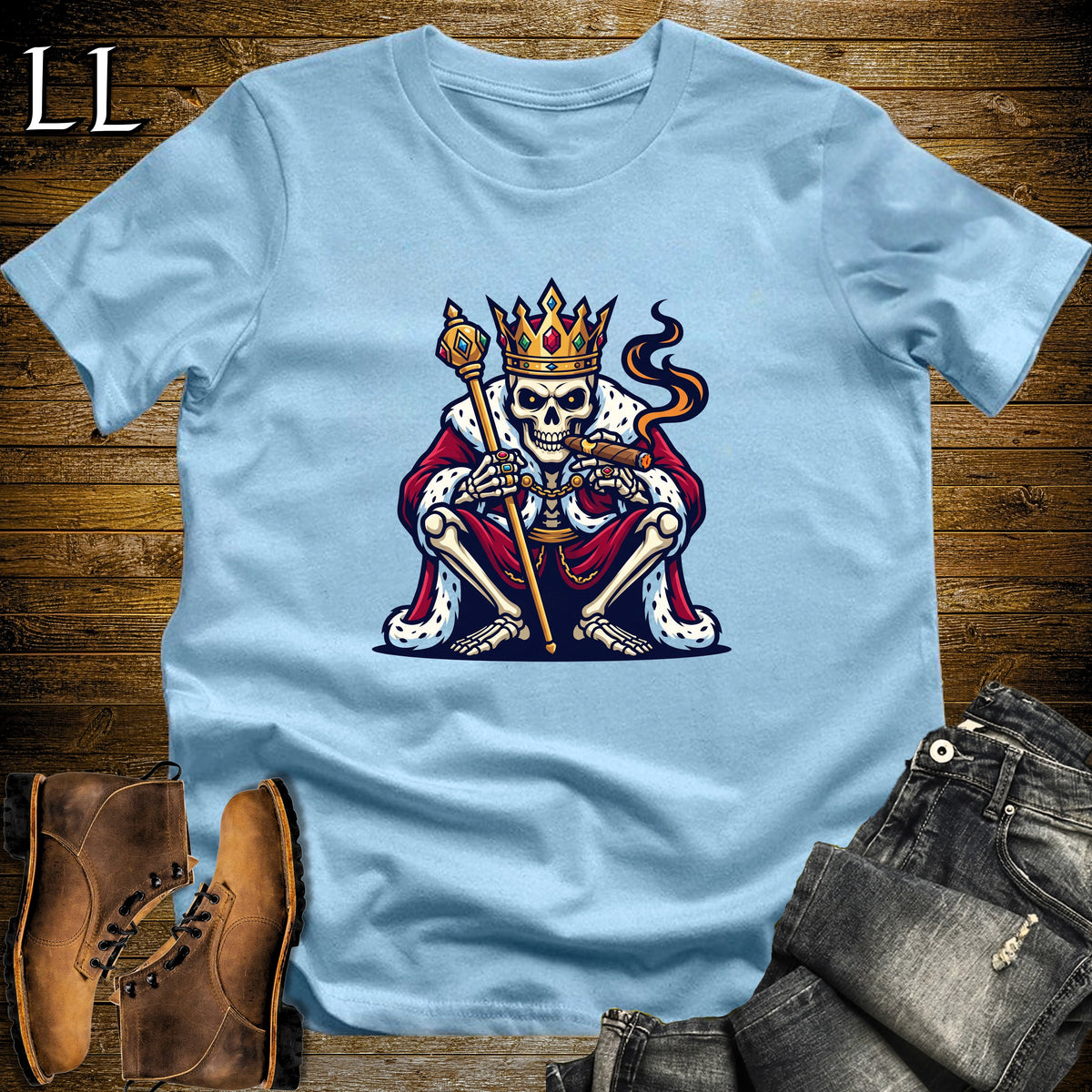 Skeleton King Royal Cigar T-Shirt Light Blue | Royal Cigar Lover Shirt
