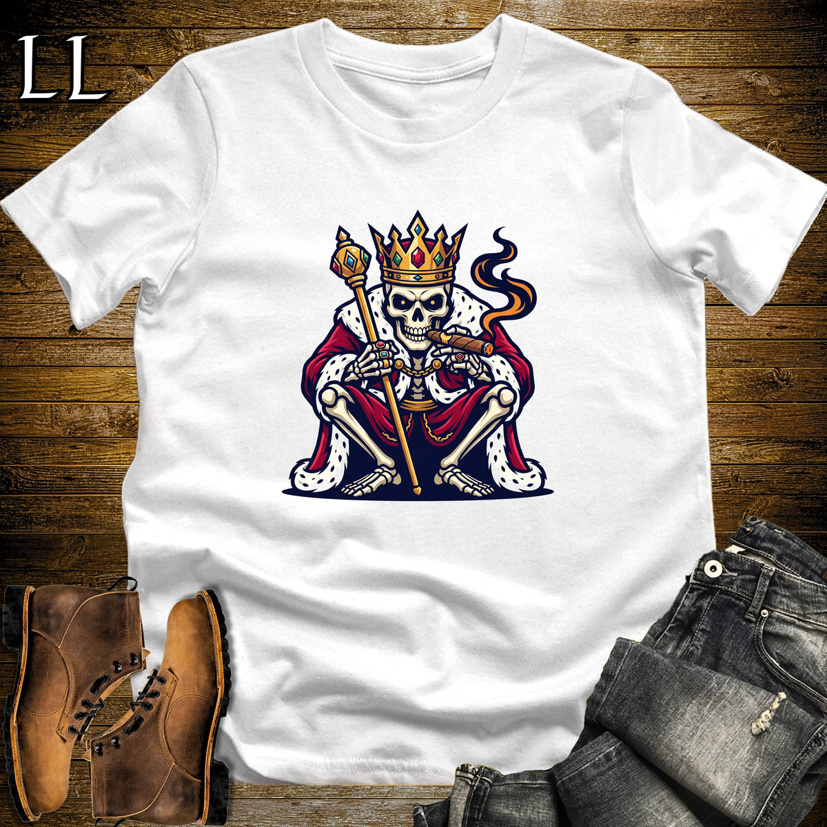 Skeleton King Royal Cigar T-Shirt White | Royal Cigar Lover Shirt
