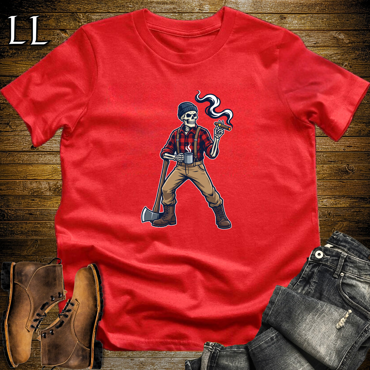Skeleton Lumberjack Cigar T-Shirt Red | Lumberjack Cigar Shirt