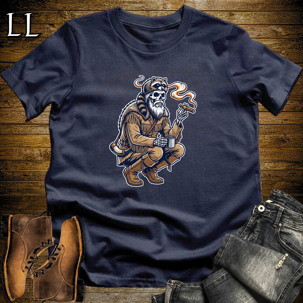 Skeleton Mountain Man Cigar T-Shirt Navy | Mountain Man Cigar Shirt