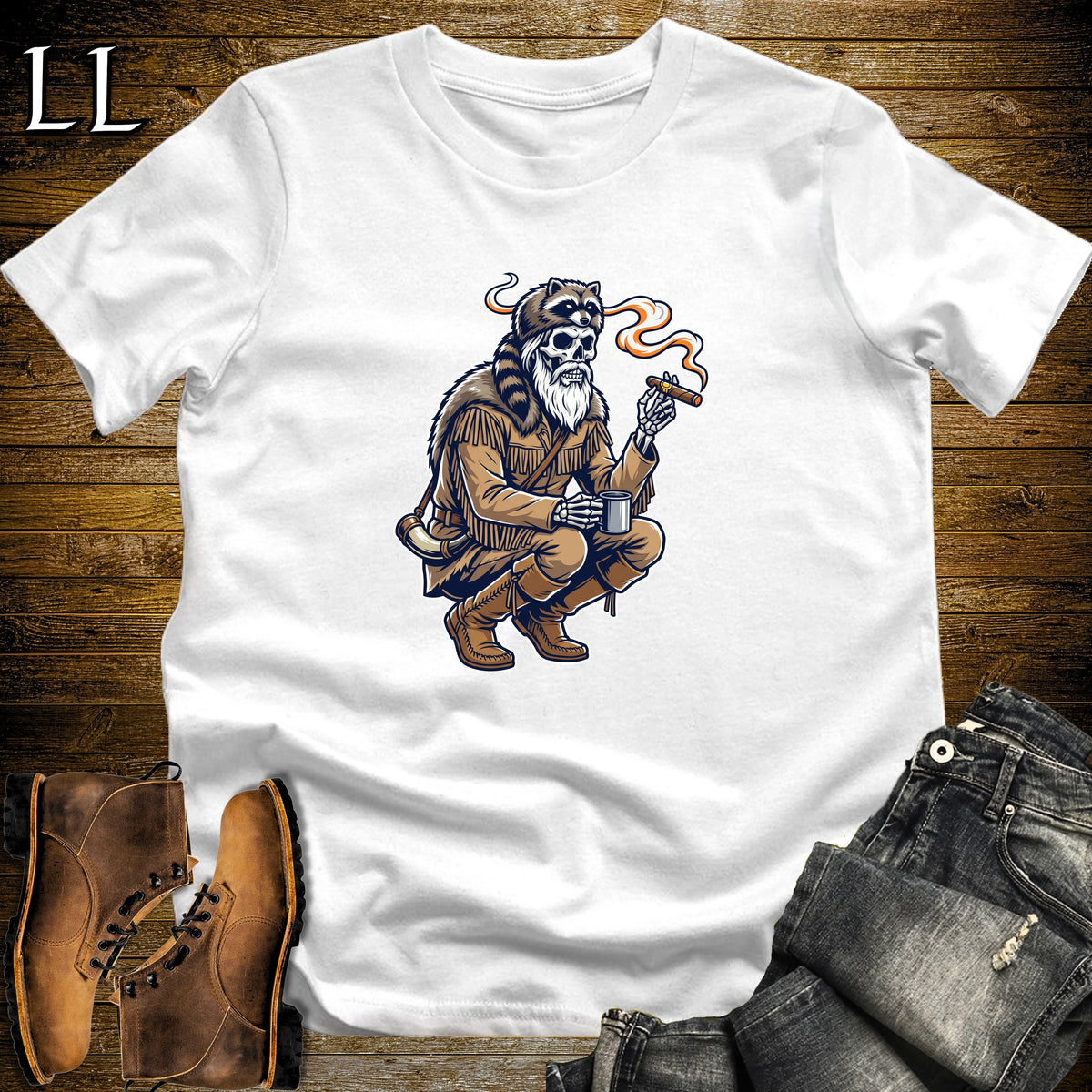 Skeleton Mountain Man Cigar T-Shirt White | Mountain Man Cigar Shirt