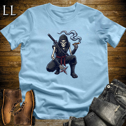 Skeleton Ninja Shadow Cigar T-Shirt Light Blue | Ninja Cigar Shirt