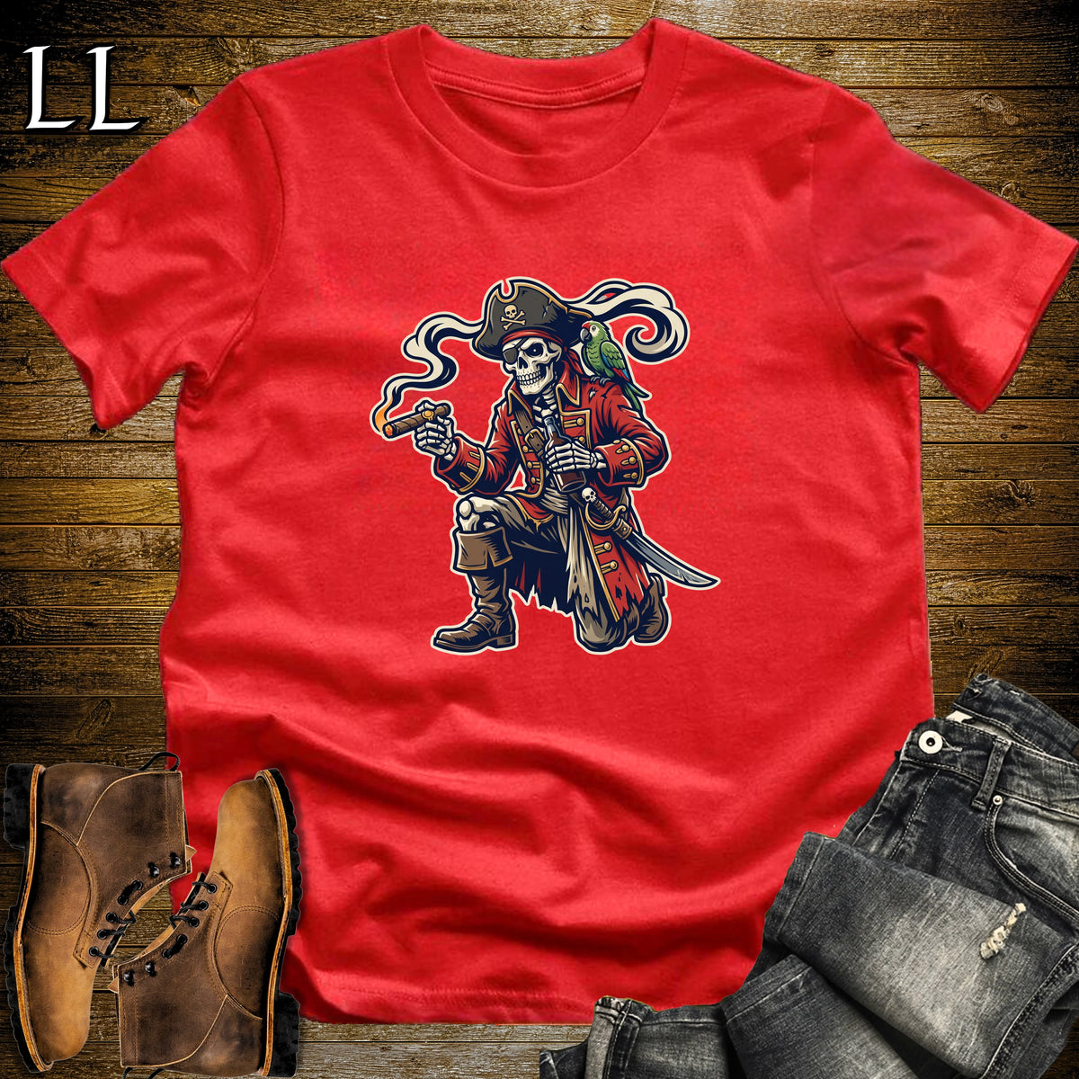 Skeleton Pirate Rum & Cigar T-Shirt Red | Rum and Cigar Shirt