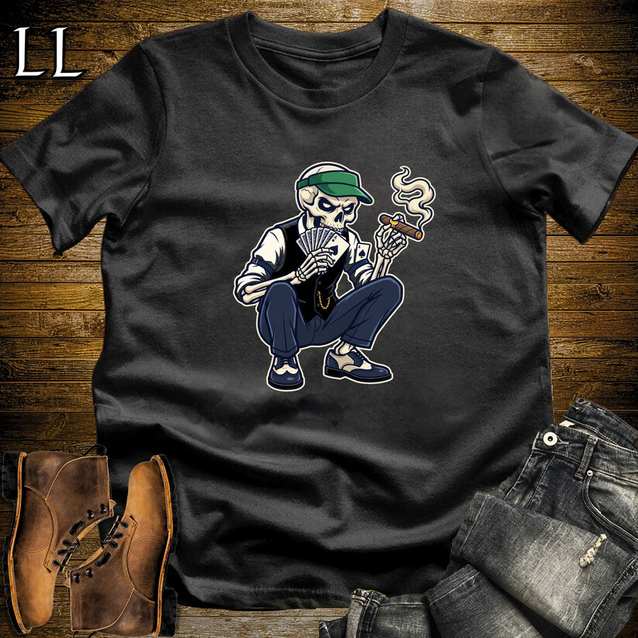 Skeleton Poker Player Cigar T-Shirt Black | Cigar Poker Night Shirt