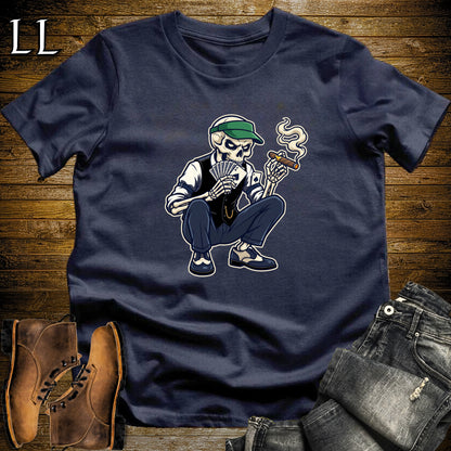 Skeleton Poker Player Cigar T-Shirt Navy | Cigar Poker Night Shirt