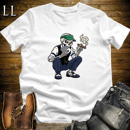 Skeleton Poker Player Cigar T-Shirt White | Cigar Poker Night Shirt