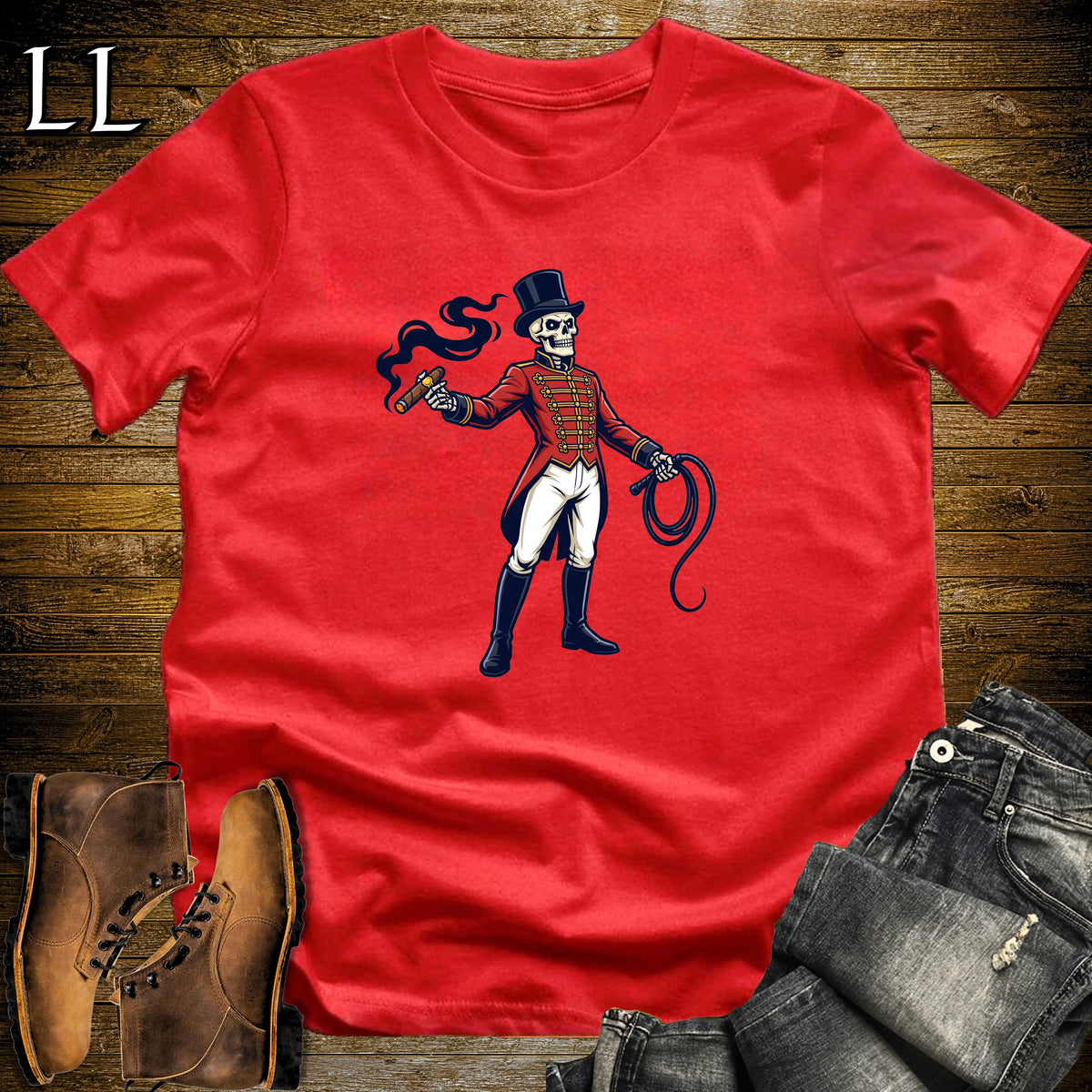 Skeleton Ringmaster Circus Cigar T-Shirt Red | Circus Cigar Shirt