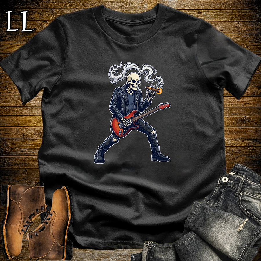 Skeleton Rocker Electric Guitar Cigar T-Shirt Black | Guitar Cigar Shirt