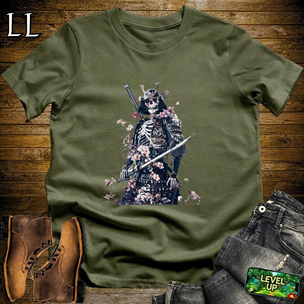 Skeleton Samurai Military Green | Dark Warrior Graphic Tee