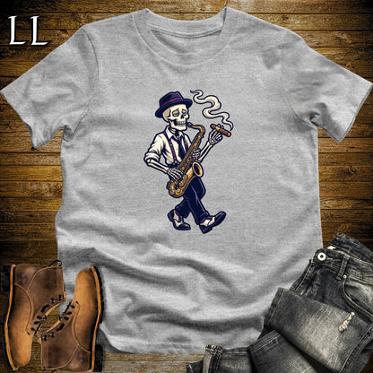 Skeleton Saxophonist Jazz Cigar T-Shirt Sport Grey | Jazz Cigar Shirt