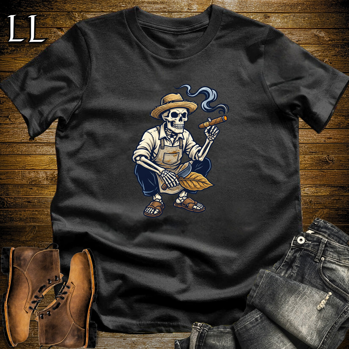 Skeleton Torcedor Cigar Roller T-Shirt Black | Cigar Roller Halloween Tee