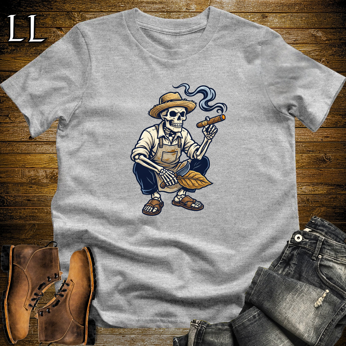 Skeleton Torcedor Cigar Roller T-Shirt Sport Grey | Cigar Roller Halloween Tee