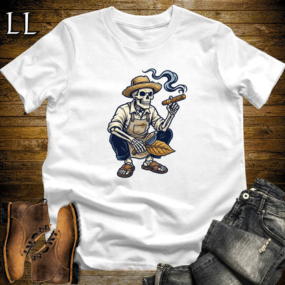 Skeleton Torcedor Cigar Roller T-Shirt White | Cigar Roller Halloween Tee