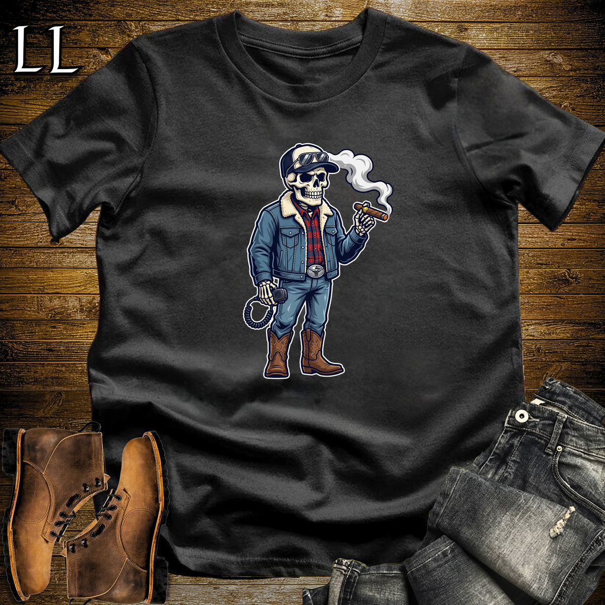 Skeleton Trucker Cigar T-Shirt Black | Trucker Cigar Halloween Tee
