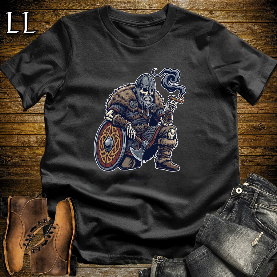 Skeleton Viking Cigar T-Shirt Black | Viking Cigar Halloween Tee