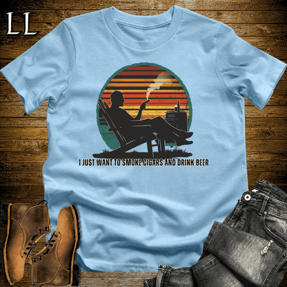 Smoke Cigars Drink Beer Softstyle T-Shirt Light Blue | Cigar Beer Lover Tee