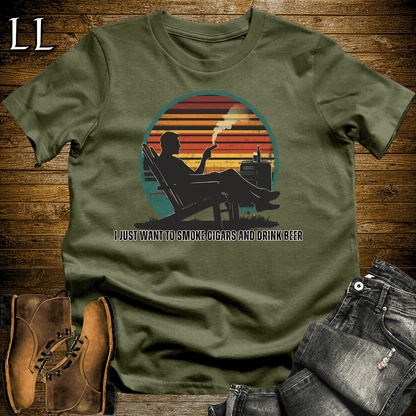 Smoke Cigars Drink Beer Softstyle T-Shirt Military Green | Cigar Beer Lover Tee