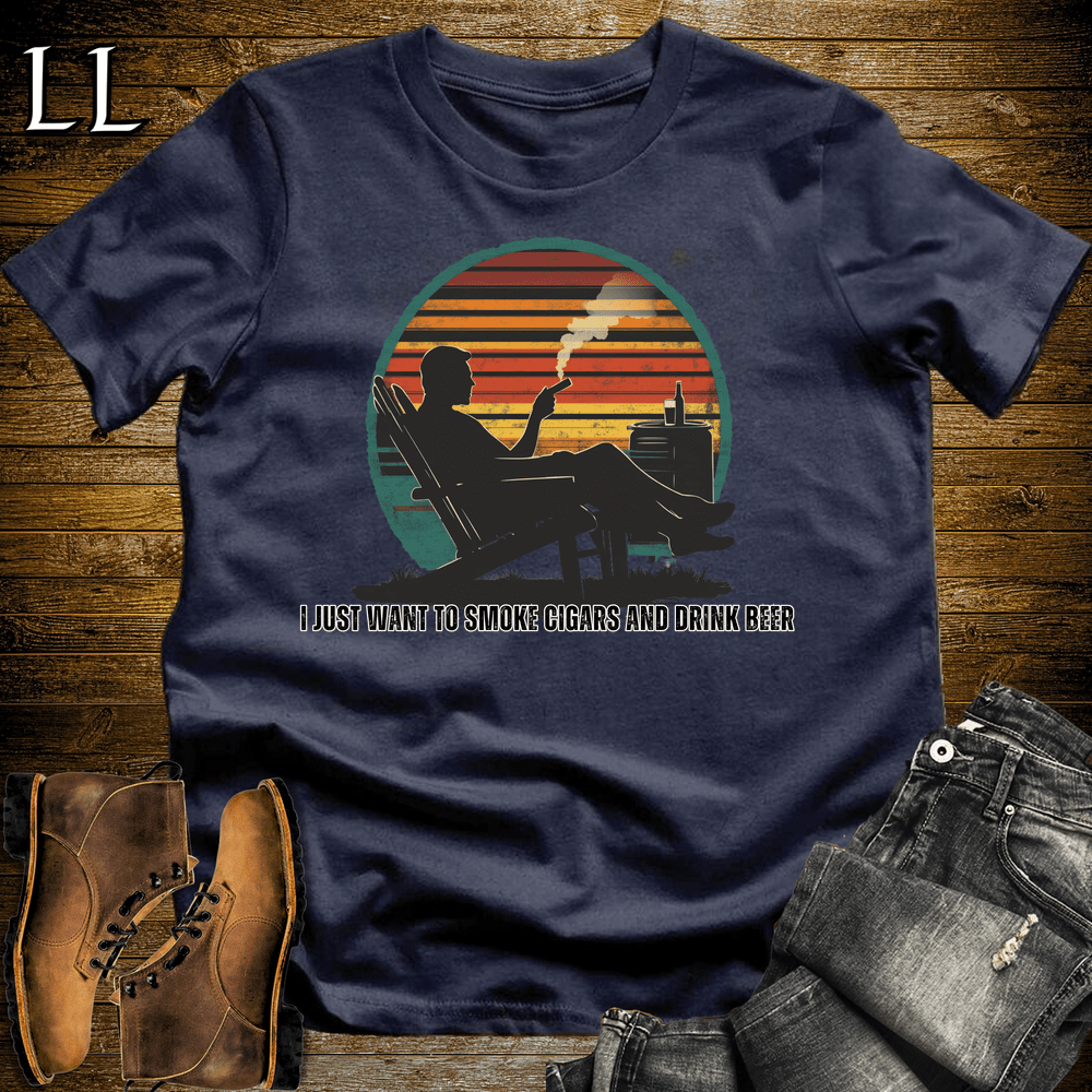 Smoke Cigars Drink Beer Softstyle T-Shirt Navy | Cigar Beer Lover Tee
