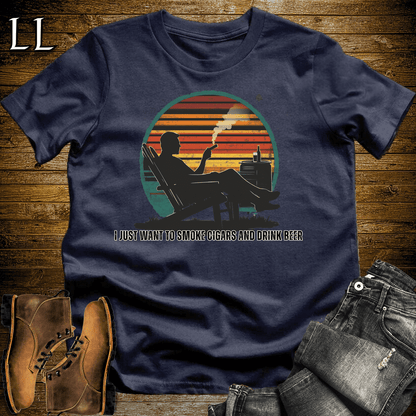 Smoke Cigars Drink Beer Softstyle T-Shirt Navy | Cigar Beer Lover Tee