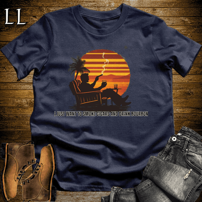 Smoke Cigar Drink Bourbon Softstyle T-Shirt Navy | Cigar And Bourbon Gift