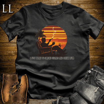 Smoke Cigar Drink Rum Softstyle T-Shirt Black | Cigar Gift