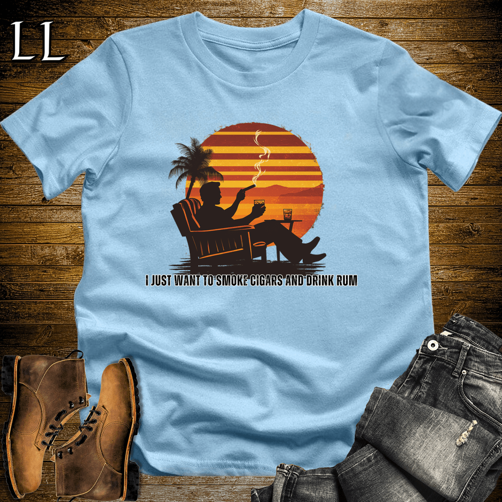 Smoke Cigar Drink Rum Softstyle T-Shirt Light Blue | Cigar Gift