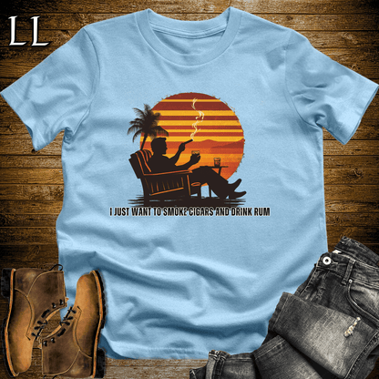 Smoke Cigar Drink Rum Softstyle T-Shirt Light Blue | Cigar Gift