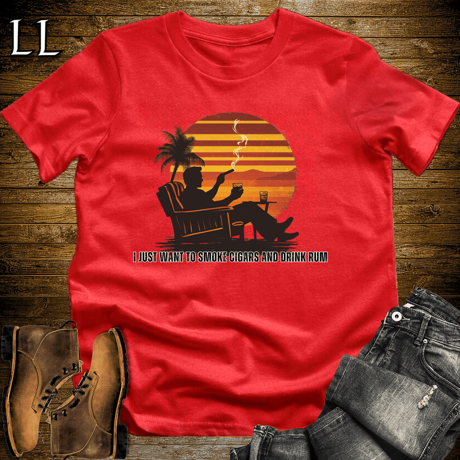 Smoke Cigar Drink Rum Softstyle T-Shirt Red | Cigar Gift