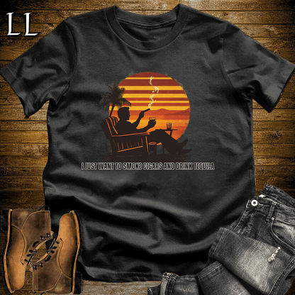 Smoke Cigar Drink Tequila Softstyle T-Shirt Black | Cigar Gift