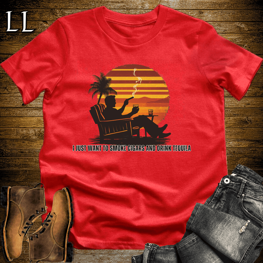 Smoke Cigar Drink Tequila Softstyle T-Shirt Red | Cigar Gift