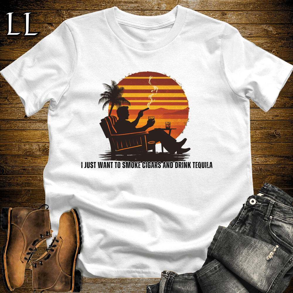 Smoke Cigar Drink Tequila Softstyle T-Shirt White | Cigar Gift