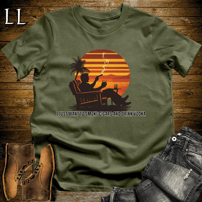 Smoke Cigars Drink Vodka Softstyle T-Shirt Military Green | Cigar Vodka Tee