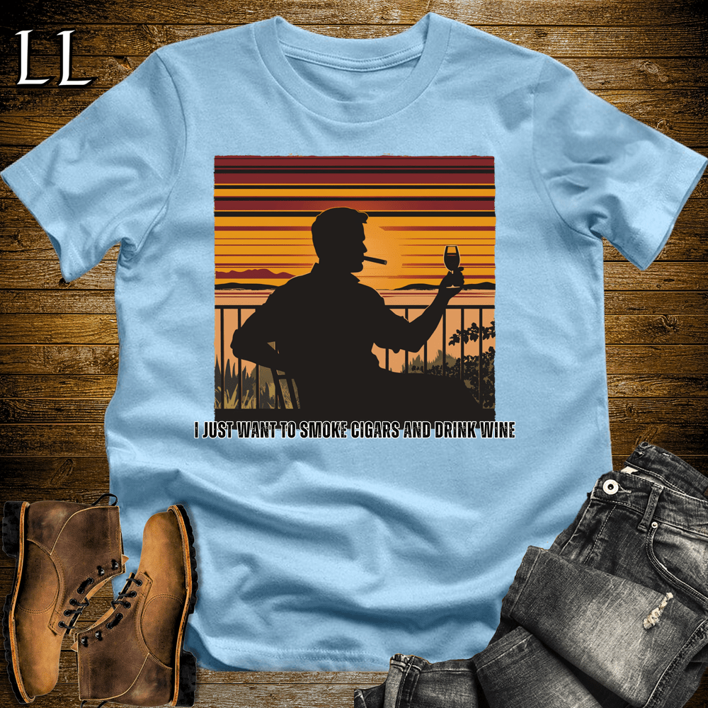 Smoke Cigars Drink Wine Softstyle T-Shirt Light Blue | Cigar Wine Lover Tee