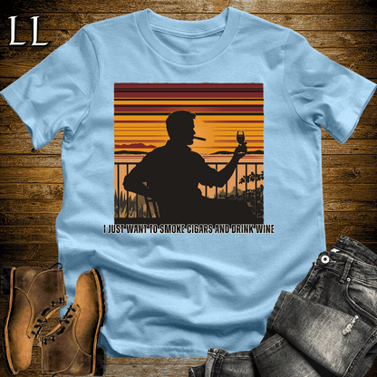 Smoke Cigars Drink Wine Softstyle T-Shirt Light Blue | Cigar Wine Lover Tee