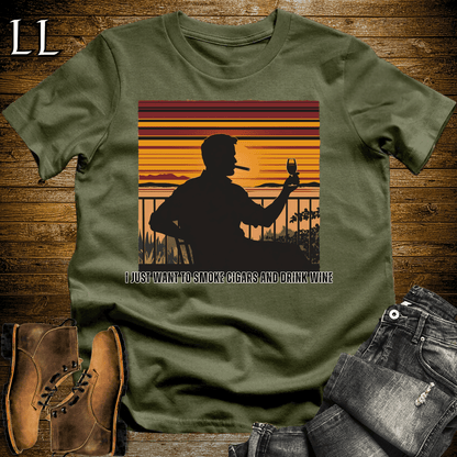 Smoke Cigars Drink Wine Softstyle T-Shirt Military Green | Cigar Wine Lover Tee