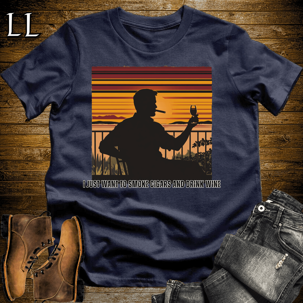 Smoke Cigars Drink Wine Softstyle T-Shirt Navy | Cigar Wine Lover Tee
