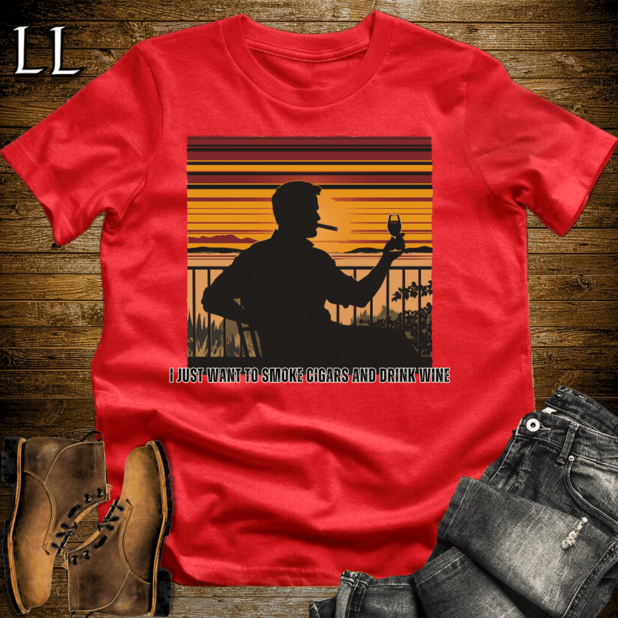 Smoke Cigars Drink Wine Softstyle T-Shirt Red | Cigar Wine Lover Tee
