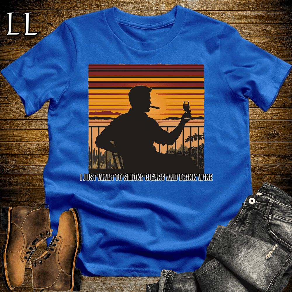 Smoke Cigars Drink Wine Softstyle T-Shirt Royal Blue | Cigar Wine Lover Tee