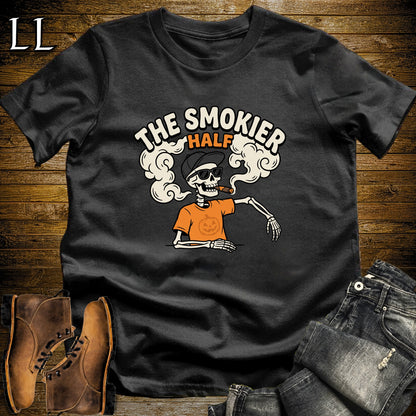 Smokier Half Skeleton Couples Cigar T-Shirt Black | Skeleton Couples Cigar Tee